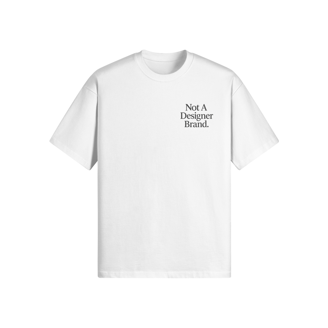 Not Designer Rather Invest oversized tee — investing streetwear parody of luxury logo culture